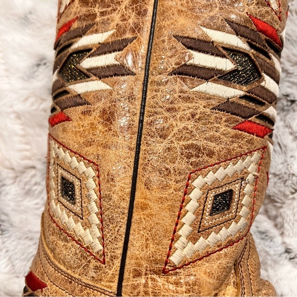 NWOB Corral Antique Saddle Aztec Pattern Boots Sz-5 - Picture 8 of 12